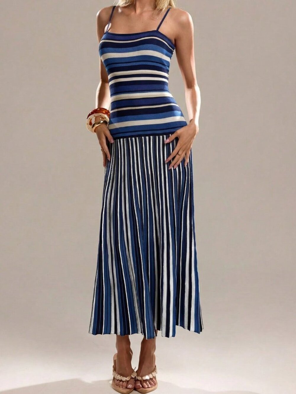 Blue Casual Women's Striped Elegant Camisole Dress
